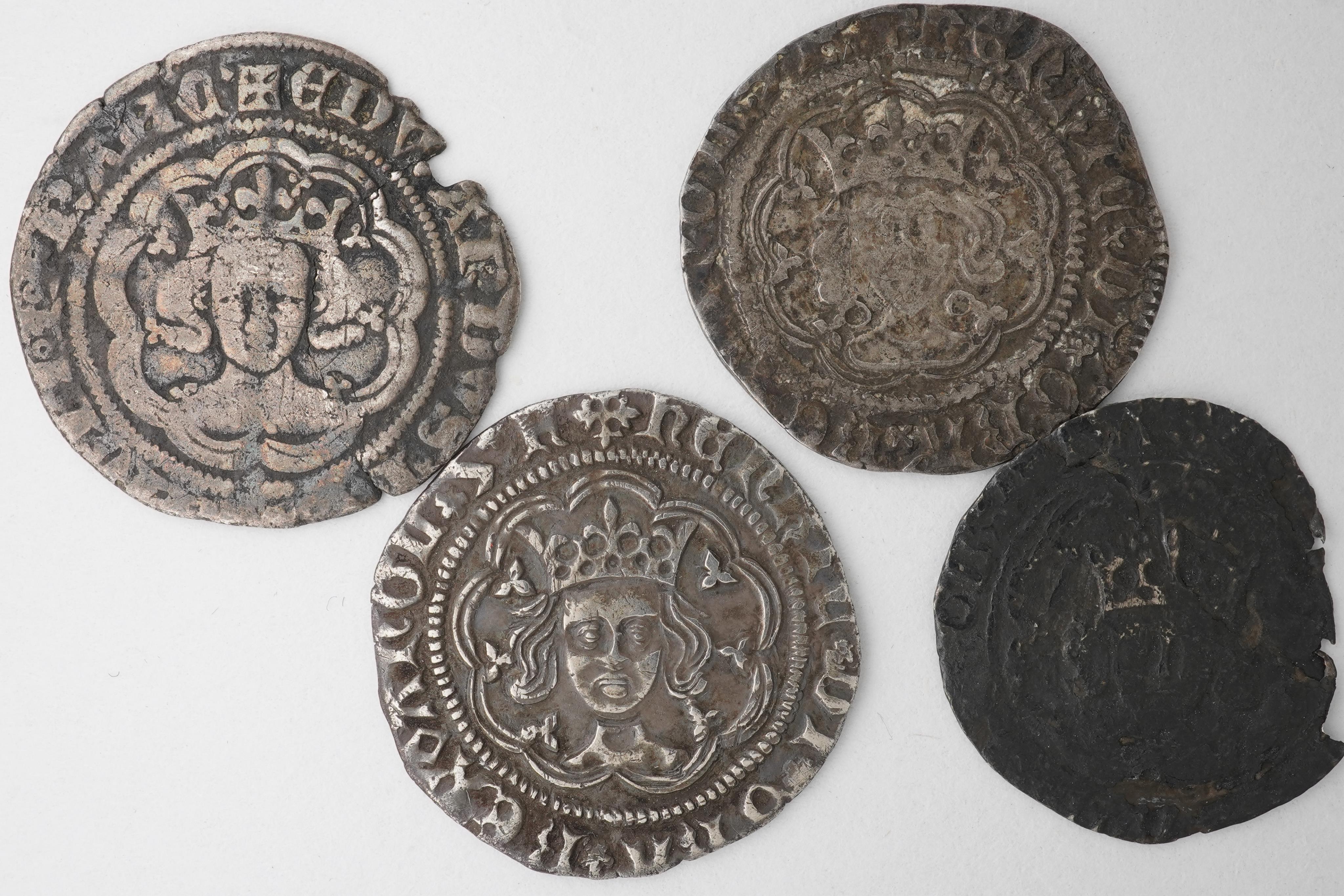 British silver hammered coins, Edward III (1327-1377), halfgroat, mm. cross 1, 1351-2, 2g, Henry V (1413-22), halfgroat, mm. cross pattée, 1.9g, fine or better, Henry VI (1422-61), rosette-mascle issue, 1430-31, halfgroa